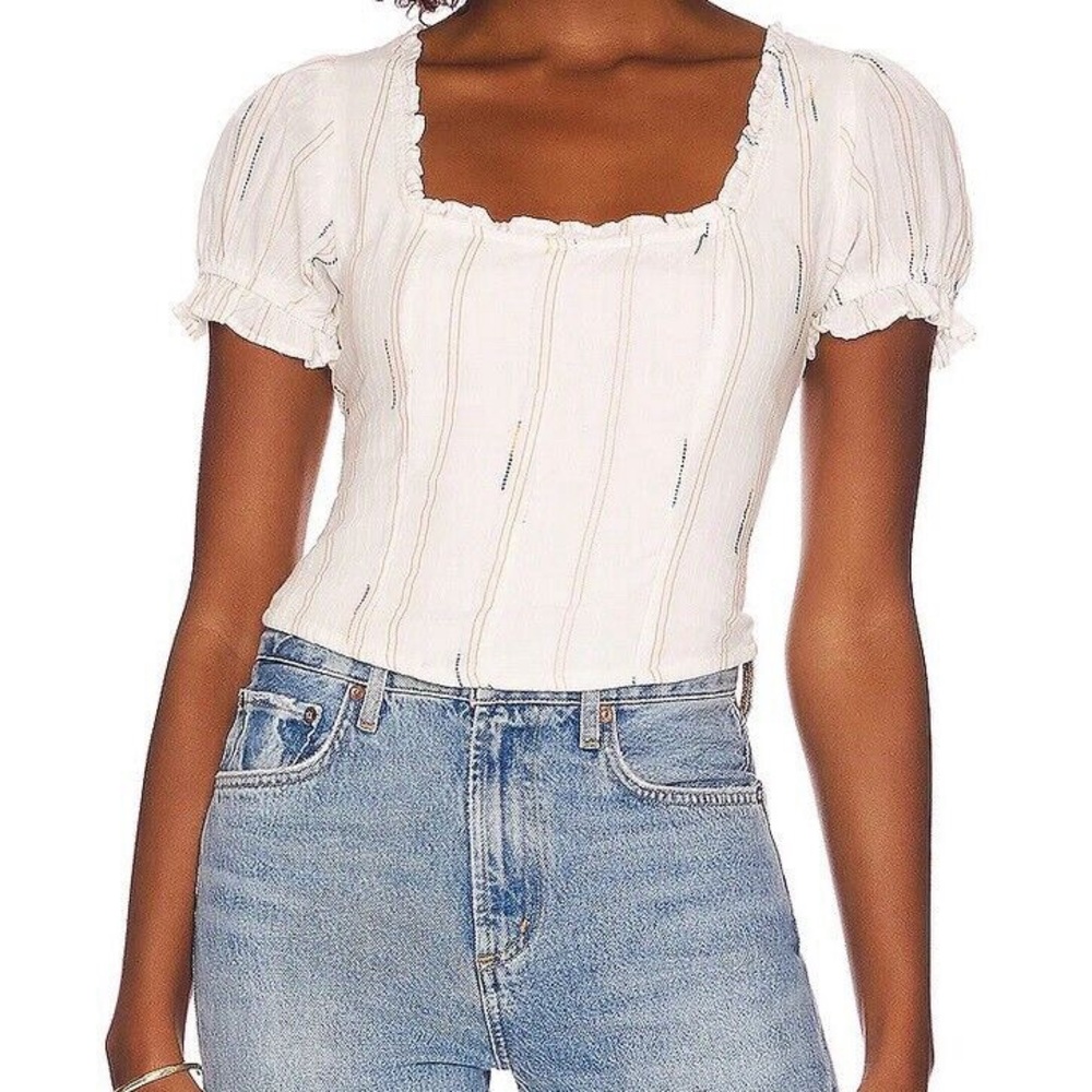 Free People Striped Seratonin Smocked Crop Top